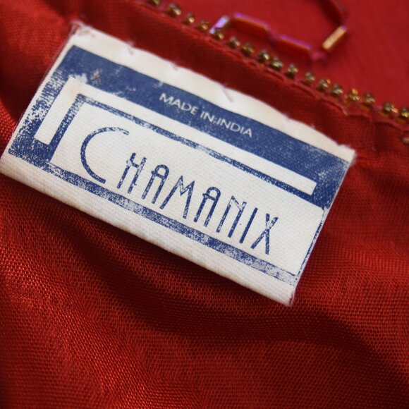 Vintage 80's Red and Gold Beaded Silk Top w/Shoulder Pads Size 12 - Picture 14 of 16